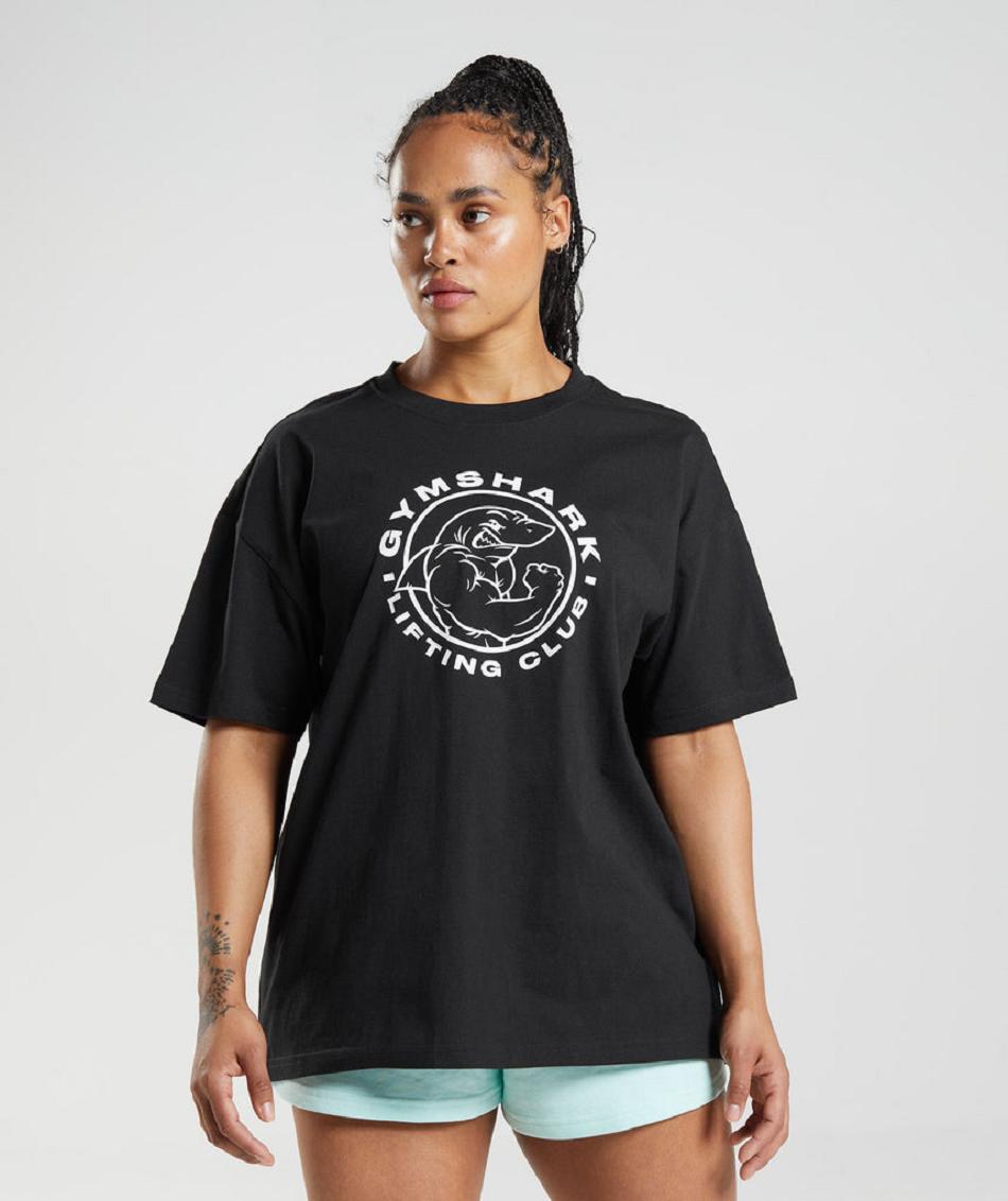 T Shirts Gymshark Legacy Oversized Mujer Negras | CO 2244HAP